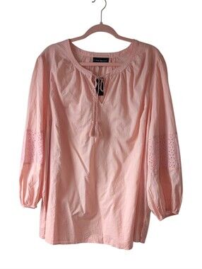 18 • Lane Bryant • Salmon Pink Tassel Tie-Neck Peasant Top